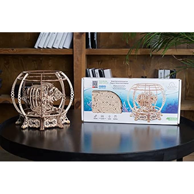 MECHANICAL AQUARIUM 3D PUZZLES DECORATIVE AQUARIUM WOODEN PUZZLE DRIVEN BY A SPRING - SELF-ASSEMBLY GEAR 3D WOODEN PUZZLES FOR ADULTS - WOODEN MODEL KITS FOR ADULTS TEENS - Image 3